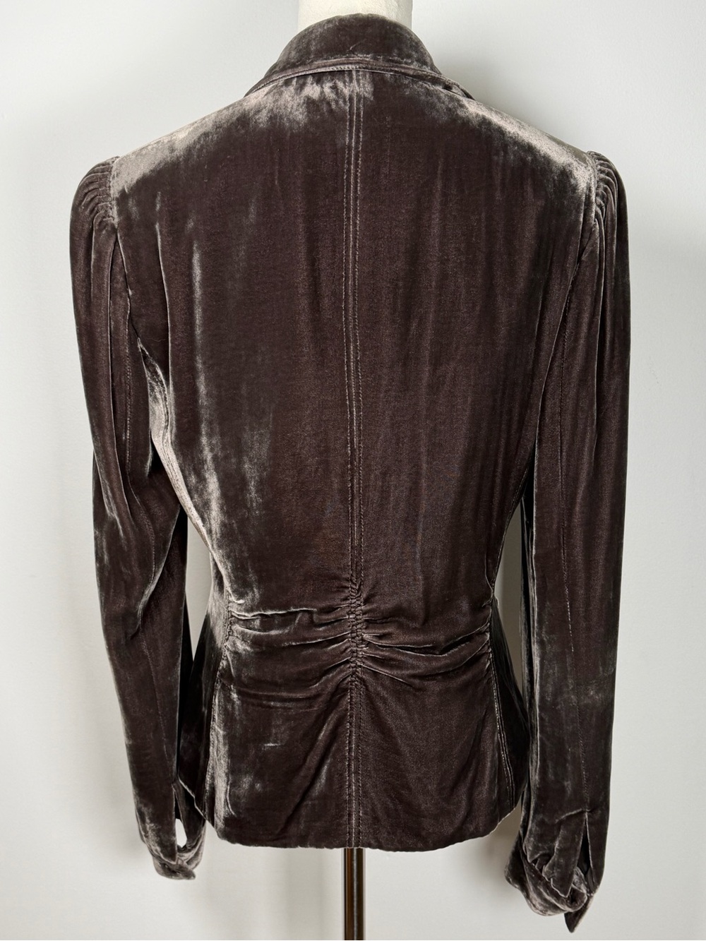 TAHARI Dark Mocha Brown Silk Blend Crushed Velvet Blazer Women’s Size Medium - Picture 9 of 13